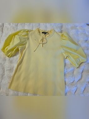 Marc New York Yellow Pleated Puff Sleeve Blouse